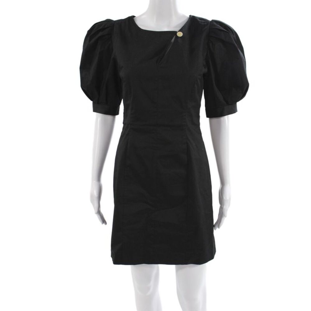 LHD Women Mini Black Cotton Short Sleeve Round Neck Dress Zip Size 4